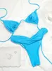 Maillots de bain pour femmes Sexy Triangle Bikini Femmes Bleu Couverture Ventre Élégant Maillot De Bain Femme Maillots De Bain Solide Haute Coupe Ensemble String