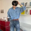 2024 Printemps Vêtements Hommes Denim Chemise de poche à manches longues Casual Coréen Bouton rabattu Streetwear Luxe Grande Taille Élégant 240326