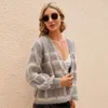 Women's Knits Temperament Versatile Mohair Sweater Jacket Autumn And Winter Loose Checked Knit Cardigan