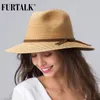 FURTALK Sombrero de paja de verano para mujer Panamá Sombrero de playa Cubo Sombreros para el sol Mujer Verano Gran ala Protección UV Cap chapeau femme 240325