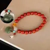 Link Bracelets Natural South Red Bracelet With Amber Green Pine Round Bead Agate Attracting Wealth Circle High-Grade Jewelry Gift