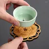 Table Mats 1pc Lotus Shape Drink Coasters Mat Wooden Round Cup Tea Coffee Mug Placemat Home Decoration Kitchen Accessories