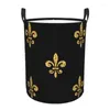 Tvättpåsar vikbar korg gyllene fleur de lis mönster runda förvaring bin stora hamper hopfällbara kläder leksak hink arrangör