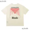 Мужские футболки для мужчин и женщин, винтажная футболка из плотной ткани RHUDE BOX PERSPECTIVE, слегка свободные топы, многоцветный логотип, приятная стирка, 6218