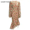 Casual Dresses Maryyimei Fashion Designer Dress Spring Autumn Women's Lantern Sleeve Draped Slim Vintage Asymmetrical Mermaid