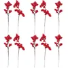 Fleurs décoratives 10pcs de Noël paillettes de Noël tiges de baies rouges avec branches bordeaux artificiels pour fleur séchée en coton