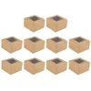 Ta ut containrar 10 datorer Kraft Paper Pastry Box Cupcake Case Support Dessert Holder Bakery Boxes With Clear Window