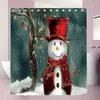 Rideaux de douche Rideau de Noël Tissu Bonhomme de neige Joyeux Tissu Décor de salle de bain Ensemble avec crochets pour la maison Noël