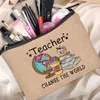 teacher Change The World Linen Pouch Neceser Makeup Bag Travel Toiletry Organizer Back To School Cosmetic Bag Travel Organizer K9Bo#