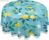 Couche de tissu citrons feuilles de nappe ronde bleue 60 pouces couvercle de table en polyester lavable pour la cuisine des fêtes de vacances décor de table y240401