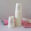 Gobelets jetables en papier pailles, Kawaii coréen, pour café, 250ml, 20/50pcs, bulles d'eau blanche, thé au lait avec couvercle, fête de mariage à domicile