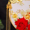 Fleurs de mariage NiuShuya fait à la main rétro chinois or bouquets de mariée ventilateur artificiel 3D main ronde Ramo De Novia