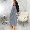 Casual Dresses Lemon Gina Women Long Sleeve Letter Striped Print Patchwork Shirt Style Dress 2024 Autumn Winter Street Fashion Vestidos