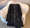 115-300 size women's small fragrance sandro dress 2024 new chubby sister pleated high-end long sleeved dress