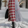 Robes décontractées Dames de Noël Vintage Plaid Imprimer Couture Longue Robe Femmes Chaud Col Roulé Lâche Maxi Bouton D'hiver