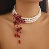 Anhänger Halsketten PuRui Gothic Imitation Perlenkette Mit Kristallperlen Quaste Halskette Blutige Halsband Für Frauen Mädchen Party Schmuck