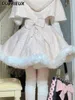 Work Dresses Princess Strap Dress Winter Women's High-Grade Lolita Sweet Soft Fluffy Tube Top Short Hooded Cloak Two-Piece Set