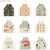 Aprons Cute fox cat printed linen sleeve -free apron Men Children Childrens Waterproof Cooking Kitchen Cleaning Tool delantal Y240401