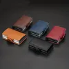 rfid Aluminum Double Deck Buckle Men Card Holder Small Card Wallets Carb fiber Leather Slim Mini Wallet Quality Male Purses F40i#