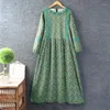 Casual Dresses Vintage Lace Patchwork Cotton Linen Floral Print Dress Women Autumn Japanese Mori Girl Sweet O-neck Long Sleeve Loose Midi