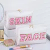 Mignon voyage Chenille Varsity FACE lettre sac de maquillage Preppy Patch pochette cosmétique pour adolescentes filles femmes organisateur de rangement de toilette 240321