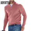 Maglioni da uomo 2024 Maglione autunnale Casual lavorato a maglia a maniche lunghe con scollo a V in lana Cappotto con cerniera Top Polo da lavoro