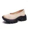 Scarpe Casual Zeppe con plateau da donna Zapatos Mujer Moda Calzature femminili in vera pelle Retro Classic Slip On da donna poco profonde