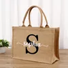 custom Name Jute Handbag Persalized A-Z Burlap Logo Print Shop Bag Tote Boutique Small Busin Gift Girls Trip Wedding j9ZX#