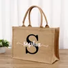 Nom personnalisé Jute Sac à main Persalisé A-Z Toile de jute Logo Imprimer Boutique Sac Fourre-tout Boutique Petit Busin Cadeau Filles Voyage Mariage j9ZX #