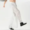 Men's Pants INCERUN Men Lace Hollow Out Transparent Elastic Waist Loose Trousers Sexy Streetwear Fashion Irregular S-5XL