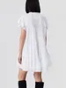 Party Dresses Spring Summer Women Cotton Ruffles Mini Dress Stand Collar Lady Short Sleeve Pleated White Or Black Robe With Buttons