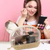Storage Boxes Portable Makeup Holder Hand-woven Straw Bag Capacity Waterproof Organizer Case For Toiletry Cosmetic Pouch
