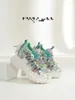 Casual Shoes Women Chunky Sneakers High Heel Quality 2024 Green Genuine Leather Lady Ins