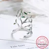 Cluster Rings 925 Sterling Silver Tree Of Life Green Leaves Adjustable Finger For Women Jewelry Wedding Party Gift