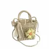 Weave Lace Bow Handbag High Quality Square Shape DACR Casual Crossbody Bag Summer Beach Bag L56C#