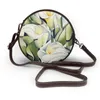 Bolsa de ombro floral moda feminina redonda bolsa de compras de couro elegante