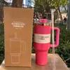 40oz Rose Cosmo Parade Flamingo H2.0 Gobelets en acier inoxydable avec poignée en silicone Couvercle Paille Tasses de voiture Garder les bouteilles d'eau de voyage froides Saint Valentin avec logo