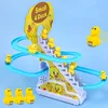 Electric Rail Racing Track Small Duck Climbing Stairs Toy Music Duck Roller Coaster Toy DIY Racing Track Toy for Boys Girls Gift