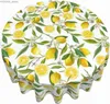 Tabela Pano Ramos de Árvore de Limão Flores Folhas Toalha de Mesa Redonda 60 Polegadas Anti-Rugas Impermeável Wipeable Table Cloth Home Decor Y240401