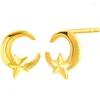 Boucles d'oreilles à tige en or jaune massif 999 24 carats pour femme, lune 3D