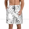 Shorts masculinos para natação, roupa de banho com notas musicais e estampa de troncos, roupa de banho para praia