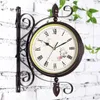Horloges murales style antique double face horloge décor silencieux alimenté par batterie suspendu pour salon maison cuisine chambre jardin