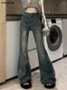 Jeans pour femmes Flare Femmes Streetwear Vintage Distressed All-Match Style américain Pantalon de vacances doux Automne Doux Élégant