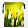 nice Custom Frs Tulips Printed Satin Storage Bag Drawstring Gift Bags More Size storage Custom Your Image 18*22cm z8EX#