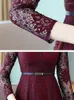 Casual Jurken Lente Kant Lange Mouw O-hals Midi-jurk Elegant Uitgehold A-lijn Vestidos Zomer Print Elbise Slank Gewaad Koreaans Dressoir F67