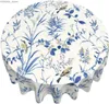 Table Cloth Blue Floral Tablecloth 60 Inch Round Wrinkle Free Flower Tablecloth Suitable for Kitchen Decorantion Indoor Outdoor Dining Table Y240401