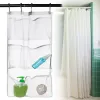 Mesh Shower Organiser Bathroom Hanging Storage Bag Mesh with 6 Pockets Machine Washable Quick Dry Bath Room Curtains 4 Buckles