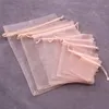 28gd 100pcs sacs en organza sacs-cadeaux en organza transparent avec cordon de serrage pochettes de faveur de bijoux sacs de fête de mariage de bonbons de Noël I5II #