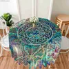 Nappe 1 pièce Nappe circulaire colorée Mandala Couverture de table à manger imperméable polyvalente 63 pouces Nappe bleu-vert Y240401