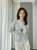 Kadın Örgü Koreli Yumuşak Açık Mavi Hardigan Ceket Glutinous Örgü Kısa Bölüm 2024 Sonbahar Dış Giyim Üstü Basit